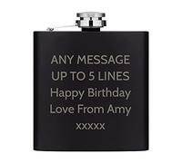 Personalised Hip Flask Custom Any Message Text Name 6oz Matte Black Stainless Steel