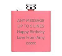 Personalised Hip Flask Custom Any Message Text Name 6oz Matte Pink Stainless Steel