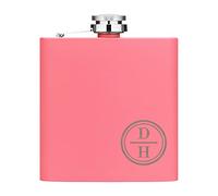 Personalised Hip Flask Custom Initials Circle 6oz Matte Pink Stainless Steel
