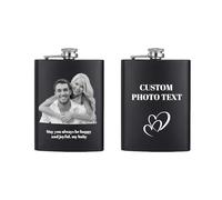 Personalised Hip Flask for Men, Custom Engraved Photo/Text 8oz Matte Black Stainless Steel Whisky Flask, Pocket Flask Gift for Dad, Husband, Best Man, Wedding Birthday Christmas (Custom Photos)
