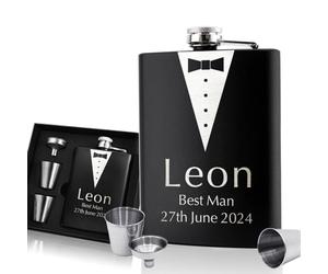 Personalised Hip Flask for Men Engraved Flask Wedding Favours for Guests 6oz Stainless Steel Flask Groomsmen Wedding Christmas Best Man Gifts for Groom Father of The Bride Uncle Fathers Day Gift