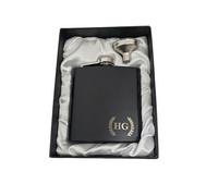 Personalised Hip Flask with Your Name or Initials + Gift Box, Laser Engraved Stainless Steel 6oz Flask and Silk Lined Box. (StyleA)