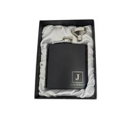 Personalised Hip Flask with Your Name or Initials + Gift Box, Laser Engraved Stainless Steel 6oz Flask and Silk Lined Box. (Style-D)