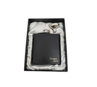 Personalised Hip Flask with Your Name or Text + Satin Lined Gift Box and Gift Ribbon, Laser Engraved Stainless Steel 6oz Flask