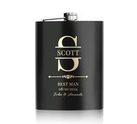 Personalised Hip Flasks for Men, Best Man Gift for Wedding Day, 8oz Customised Engraved Whisky Alcohol Hip Flask for Bachelor Stag Party, Father of The Bride Gifts (Black)