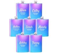 Personalised Hip Flasks for Women, 7 Pack Customisable Bridesmaid Gifts for Girls, 8oz Stainless Steel Engraved Flask for Wedding Gifts, Bachelorette Gifts (Multicolor)