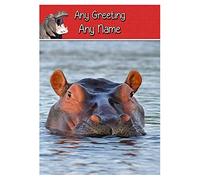 Personalised Hippo Greeting Card (Birthday, Mothers Day, Fathers Day, Christmas, Blank) - Custom Card for Him Her Male Female Family Kids