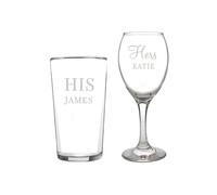 Personalised His & Her Pint and Wine Glass Set Personalised Memento Company Clear One Size