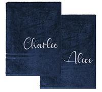 Personalised His & Hers French Navy Bath Towels Gift Set