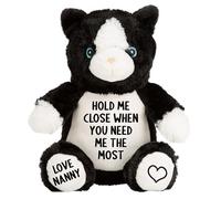 Personalised Hold Me Close Black & White Cat Plush Cuddly Toy - Kids & Babies Teddy Bear Keepsake Gift