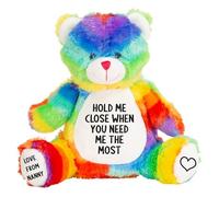 Personalised Hold Me Close Rainbow Teddy Bear Plush Cuddly Toy - Kids & Babies Keepsake Gift
