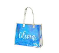 Personalised Holographic Beach Bags for Women, Custom Large Beach Tote with Waterproof Sandproof Organizer Pockets Travel Companion for Vacation Work Mom Wife Gifts (Small)