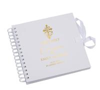 Personalised Holy Communion Guestbook, Scrapbook,Album with Foil Cross Design, Spiral Bound, Multiple Colours (White)