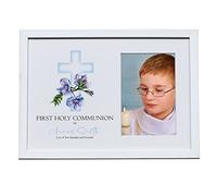 Personalised Holy Communion White Photo Frame With Blue Cross 6"x4"