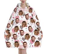 Personalised Hooded Blanket, Custom Wearable Blanket Hoodie, Cosy Flannel Poncho Hood,Customised Your Own Photo Text Face,Personalized Gifts for Women Girlfriend Mom Wife