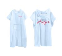 Personalised Hooded Towel Poncho With Embroidered Name For Adult and Kids, 100% Cotton Changing Towelling Robe Bath For Beach, Swimming (UK, Alpha, One Size, Regular, Regular, Kids, Light Blue)