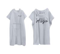 Personalised Hooded Towel Poncho With Embroidered Name For Adult and Kids, 100% Cotton Changing Towelling Robe Bath For Beach, Swimming (UK, Alpha, One Size, Regular, Regular, Adult, Light Gray)