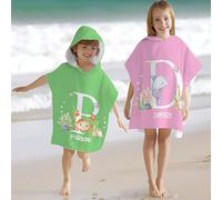 Personalised Hooded Towels for Kids Custom Name Initial Baby Boys Girls Beach Towel | Toddler Swim Bath Towel for Children | Little Girl Towels with Hood Kid Wearable Hoodie Pool Poncho Towels