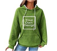 Personalised Hoodie Custom Waffle Sweatshirt Any Text Photo Image Message Design Your Own Hoodies Printed Sweatshirts Jumpers Women Winter Sweater Pullover Green