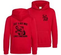 Personalised Hoodie For Boys Just A Boy Who Loves Dinosaurs Dino Kids Hooded TOp, 5-6 Years, Red