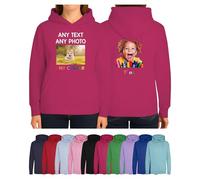 Personalised Hoodie for Kids Photo Any Text Create Your Own Custom Design Jumper Hoody Sweatshirt Customised Hot Pink Age 12-13 Years