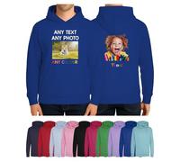 Personalised Hoodie for Kids Photo Any Text Create Your Own Custom Design Jumper Hoody Sweatshirt Customised Royal Blue Age 9-11 Years