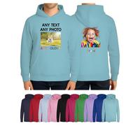 Personalised Hoodie for Kids Photo Any Text Create Your Own Custom Design Jumper Hoody Sweatshirt Customised Seafoam Age 9-11 Years