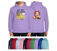 Personalised Hoodie for Kids Photo Any Text Create Your Own Custom Design Jumper Hoody Sweatshirt Customised Lavender Age 5-6 Years