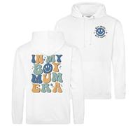 Personalised Hoodie For Mothers Day - In My Boy Mum Era Front Pocket With Sons Birth Date Large Back Print - Mummy Of Boys Gift, M, White
