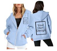 Personalised Hoodie Front and Back Zip Design Your Own Pullover Customised Sweatshirts Personalised Hoodies with Text Photo Name Logo Custom Couple Sweatshirts Light Blue