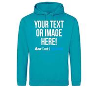 Personalised Hoodie Mens Womens Any Text Image Photo Custom Hoody Hooded Sweatshirt, M, Lagoon Blue