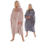 Personalised Hoodie Soft Fleece Warm Cosy Oversized Wearable Hooded Blanket Sweatshirt Throw for Adults Men Woman Big Pocket (Blush Pink Adult L)