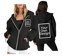 Personalised Hoodies for Women Front and Back Zip Design Your Own Pullover Customised Sweatshirts Personalised Hoodie with Text Photo Name Logo Custom Couple Sweatshirts Black