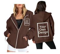 Personalised Hoodies for Women Front and Back Zip Design Your Own Pullover Customised Sweatshirts Personalised Hoodie with Text Photo Name Logo Custom Couple Sweatshirts Brown