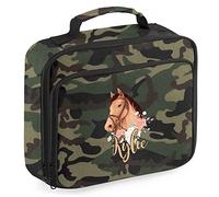 Personalised Horse Lunch Cooler Bag, Boys Back to School Gifts, Custom Bags for Kids Who Love Horses, Primary or Nursery Girls Lunch Bags, Childs Lunch Box, 24cm x 20cm x 8cm, Camo