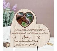 Personalised Horse Memorial Plaque - 'Hoof Prints in Our Hearts' - Available in MDF or Acrylic, Sizes Small to Large (Mdf Wood 19cm x 19cm, Beige)