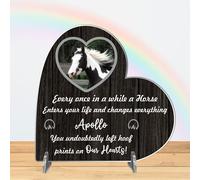 Personalised Horse Memorial Plaque - 'Hoof Prints in Our Hearts' - Available in MDF or Acrylic, Sizes Small to Large (Acrylic 13.5cm x 13.5cm, Black)