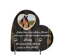 Personalised Horse Memorial Plaque - 'Hoof Prints in Our Hearts' - Available in MDF or Acrylic, Sizes Small to Large (Mdf Wood 8.5cm x 8.5cm, Brown)