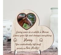 Personalised Horse Memorial Plaque - 'Hoof Prints in Our Hearts' - Available in MDF or Acrylic, Sizes Small to Large (Mdf Wood 13.5cm x 13.5cm, Beige)