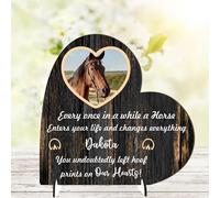 Personalised Horse Memorial Plaque - 'Hoof Prints in Our Hearts' - Available in MDF or Acrylic, Sizes Small to Large (Mdf Wood 13.5cm x 13.5cm, Brown)
