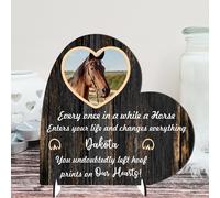 Personalised Horse Memorial Plaque - 'Hoof Prints in Our Hearts' - Available in MDF or Acrylic, Sizes Small to Large (Mdf Wood 19cm x 19cm, Brown)