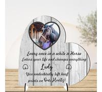 Personalised Horse Memorial Plaque - 'Hoof Prints in Our Hearts' - Available in MDF or Acrylic, Sizes Small to Large (Mdf Wood 13.5cm x 13.5cm, Grey)