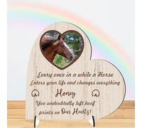 Personalised Horse Memorial Plaque - 'Hoof Prints in Our Hearts' - Available in MDF or Acrylic, Sizes Small to Large (Mdf Wood 8.5cm x 8.5cm, Beige)