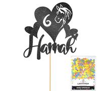 Personalised Horse Pony Love Heart Glitter Cake Topper - Black Custom Age & Name Glitter Cake Decoration and Sprinkles - Happy Birthday Decorations - Personalised Toppers for Cakes by Cakeshop