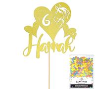 Personalised Horse Pony Love Heart Glitter Cake Topper - Champagne Custom Age & Name Glitter Cake Decoration and Sprinkles - Happy Birthday Decorations - Personalised Toppers for Cakes by Cakeshop