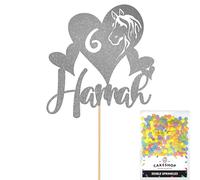 Personalised Horse Pony Love Heart Glitter Cake Topper - Dark Silver Custom Age & Name Glitter Cake Decoration and Sprinkles - Happy Birthday Decorations - Personalised Toppers for Cakes by Cakeshop