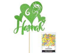 Personalised Horse Pony Love Heart Glitter Cake Topper - Green Custom Age & Name Glitter Cake Decoration and Sprinkles - Happy Birthday Decorations - Personalised Toppers for Cakes by Cakeshop