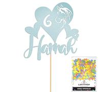 Personalised Horse Pony Love Heart Glitter Cake Topper - Light Blue Custom Age & Name Glitter Cake Decoration and Sprinkles - Happy Birthday Decorations - Personalised Toppers for Cakes by Cakeshop