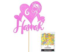 Personalised Horse Pony Love Heart Glitter Cake Topper - Light Pink Custom Age & Name Glitter Cake Decoration and Sprinkles - Happy Birthday Decorations - Personalised Toppers for Cakes by Cakeshop