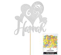 Personalised Horse Pony Love Heart Glitter Cake Topper - Light Silver Custom Age & Name Glitter Cake Decoration and Sprinkles - Happy Birthday Decorations - Personalised Toppers for Cakes by Cakeshop